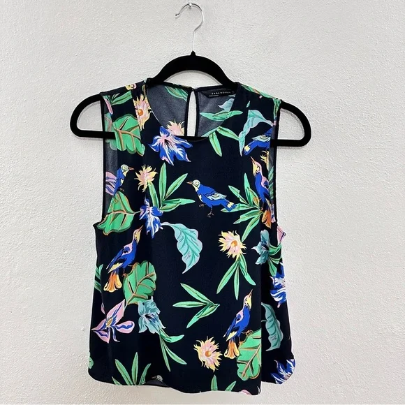 Zara Round Neck Tropical Top Size Small - Picture 1 of 6